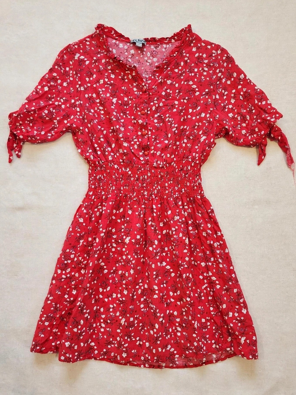 J for Justify Red Floral Smocked Mini Dress